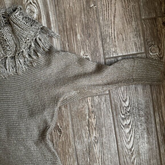 Cache Sweater Womens S Fringe Tassel Cowl Neck Hi Low Batwing Boho Hippie Sequin - Picture 6 of 7